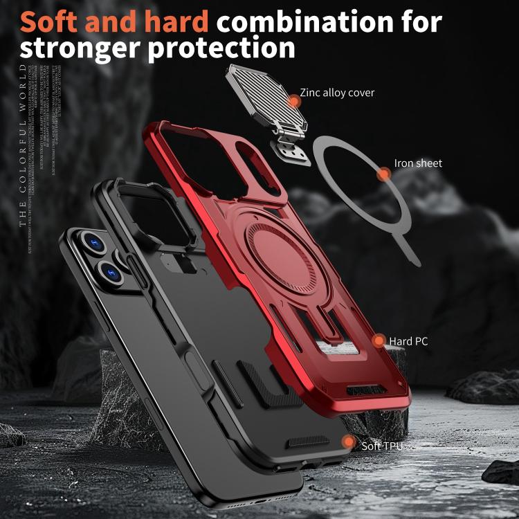 For iPhone 17 Pro Shield Frame Holder MagSafe Phone Case(Red) - iPhone 17 Pro Cases by buy2fix | Online Shopping UK | buy2fix