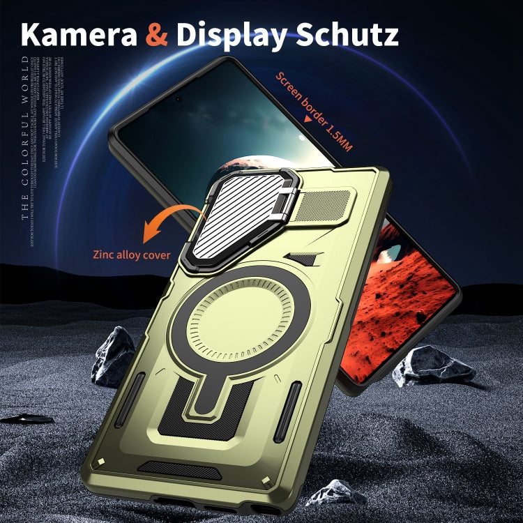 For Samsung Galaxy S25 Ultra 5G Shield Frame Holder MagSafe Phone Case(Olive Green) by buy2fix