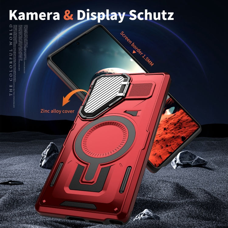 For Samsung Galaxy S25 Ultra 5G Shield Frame Holder MagSafe Phone Case(Red) by buy2fix