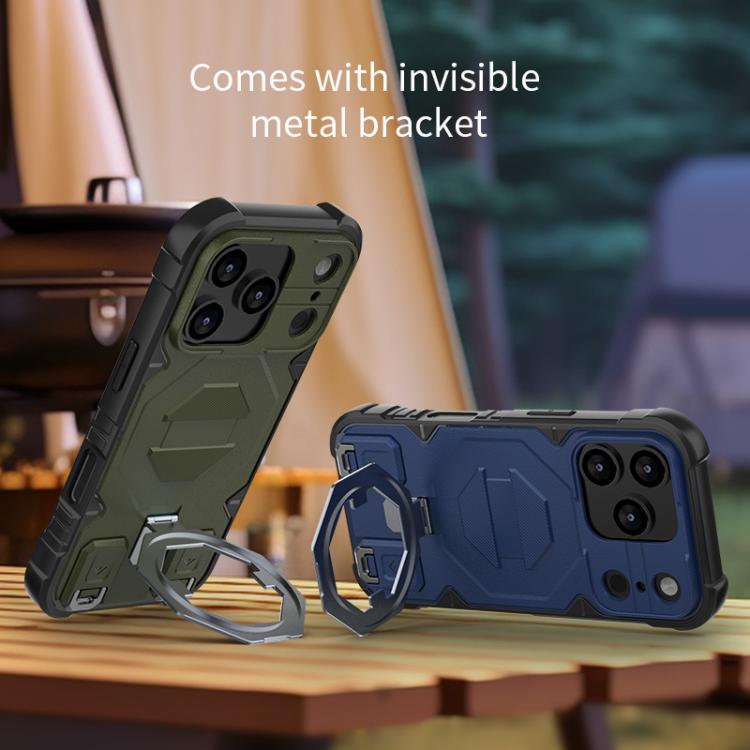 For iPhone 17 Pro Max Camera Shield Armor MagSafe Holder Phone Case with Strap(Sapphire Blue) - iPhone 17 Pro Max Cases by buy2fix | Online Shopping UK | buy2fix