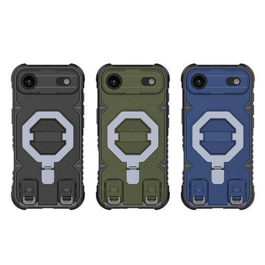 For iPhone Air Camera Shield Armor MagSafe Holder Phone Case with Strap(Black) - iPhone Air Cases by buy2fix | Online Shopping UK | buy2fix