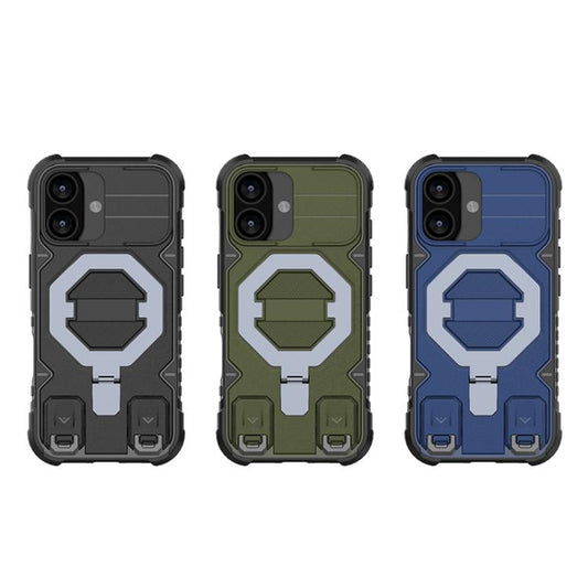 For iPhone 17 Camera Shield Armor MagSafe Holder Phone Case with Strap(Black) - iPhone 17 Cases by buy2fix | Online Shopping UK | buy2fix