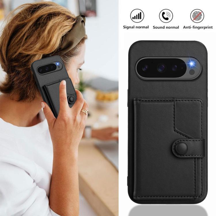 For Google Pixel 10 Pro XL Button Card Bag RFID Anti-theft Phone Case(Black) - Google Cases by buy2fix | Online Shopping UK | buy2fix