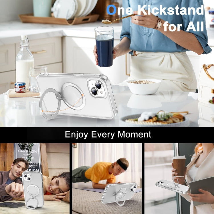 For iPhone 14 Plus Frosted Skin Feel MagSafe Holder 360 Full Body Phone Case(Transparent) - iPhone 14 Plus Cases by buy2fix | Online Shopping UK | buy2fix