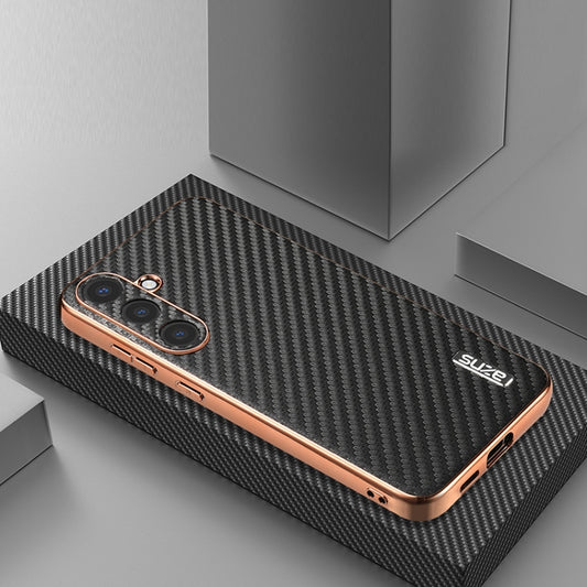 For Samsung Galaxy S25+ 5G AZNS Electroplated Edge Carbon Fiber Texture Phone Case(Black) by AZNS