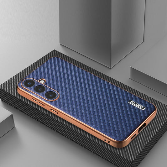For Samsung Galaxy S25+ 5G AZNS Electroplated Edge Carbon Fiber Texture Phone Case(Blue) by AZNS