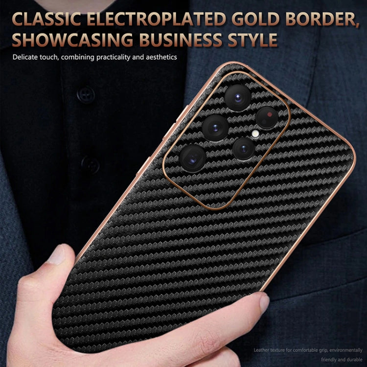 For Samsung Galaxy S25 Ultra 5G AZNS Electroplated Edge Carbon Fiber Texture Phone Case(Black) by AZNS
