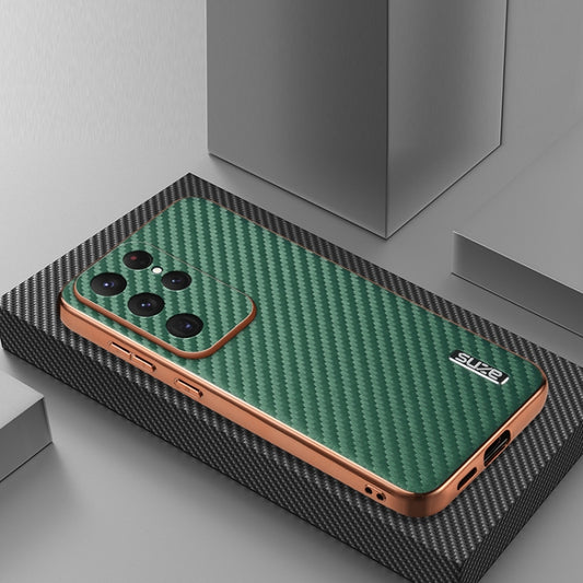 For Samsung Galaxy S25 Ultra 5G AZNS Electroplated Edge Carbon Fiber Texture Phone Case(Green) by AZNS