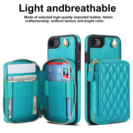 For iPhone 7 / 8 / SE 2022 AwQuer Crossbody Zipper Wallet Rhombic Leather Back Phone Case(Green) - iPhone SE 2022 / 2020 / 8 / 7 Cases by Awquer | Online Shopping UK | buy2fix