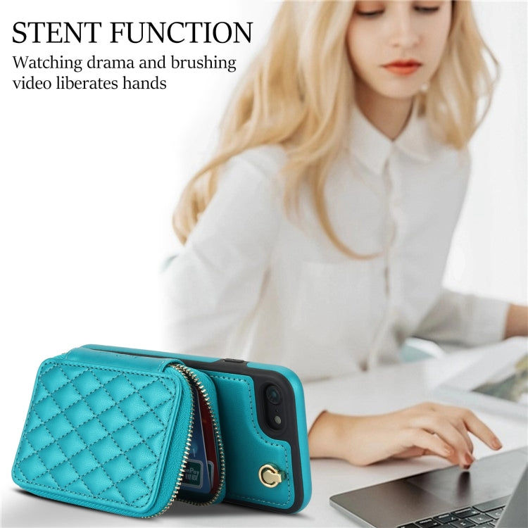 For iPhone 7 / 8 / SE 2022 AwQuer Crossbody Zipper Wallet Rhombic Leather Back Phone Case(Green) - iPhone SE 2022 / 2020 / 8 / 7 Cases by Awquer | Online Shopping UK | buy2fix