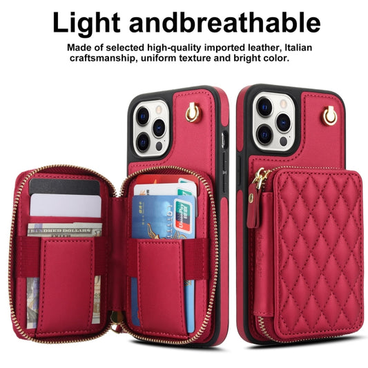 For iPhone 11 Pro Max AwQuer Crossbody Zipper Wallet Rhombic Leather Back Phone Case(Red) - iPhone 11 Pro Max Cases by Awquer | Online Shopping UK | buy2fix