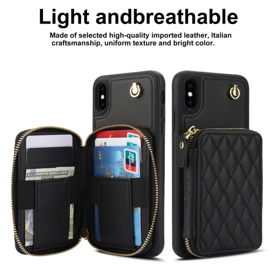For iPhone X / XS AwQuer Crossbody Zipper Wallet Rhombic Leather Back Phone Case(Black) - More iPhone Cases by Awquer | Online Shopping UK | buy2fix