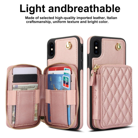For iPhone XR AwQuer Crossbody Zipper Wallet Rhombic Leather Back Phone Case(Rose Gold) - More iPhone Cases by Awquer | Online Shopping UK | buy2fix