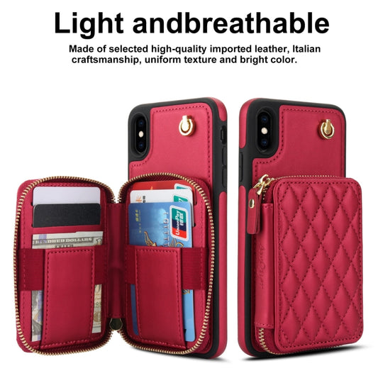 For iPhone XS Max AwQuer Crossbody Zipper Wallet Rhombic Leather Back Phone Case(Red) - More iPhone Cases by Awquer | Online Shopping UK | buy2fix