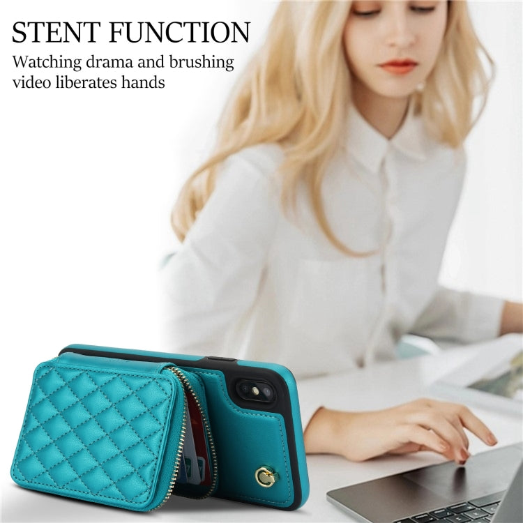 For iPhone XS Max AwQuer Crossbody Zipper Wallet Rhombic Leather Back Phone Case(Green) - More iPhone Cases by Awquer | Online Shopping UK | buy2fix