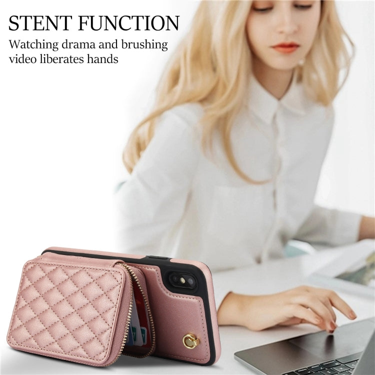 For iPhone XS Max AwQuer Crossbody Zipper Wallet Rhombic Leather Back Phone Case(Rose Gold) - More iPhone Cases by Awquer | Online Shopping UK | buy2fix