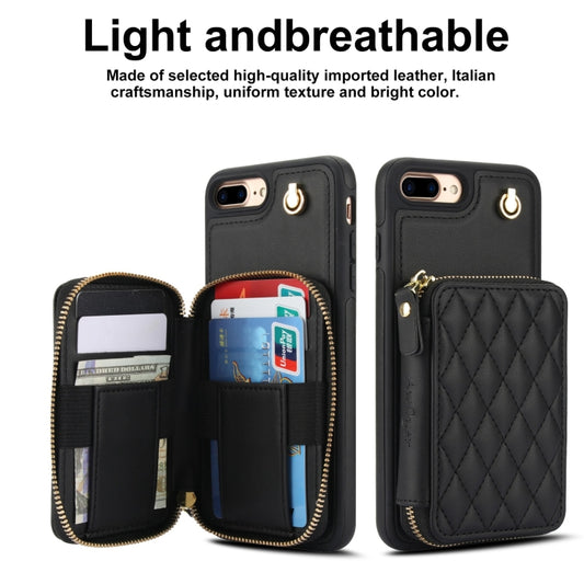 For iPhone 7 Plus / 8 Plus AwQuer Crossbody Zipper Wallet Rhombic Leather Back Phone Case(Black) - More iPhone Cases by Awquer | Online Shopping UK | buy2fix