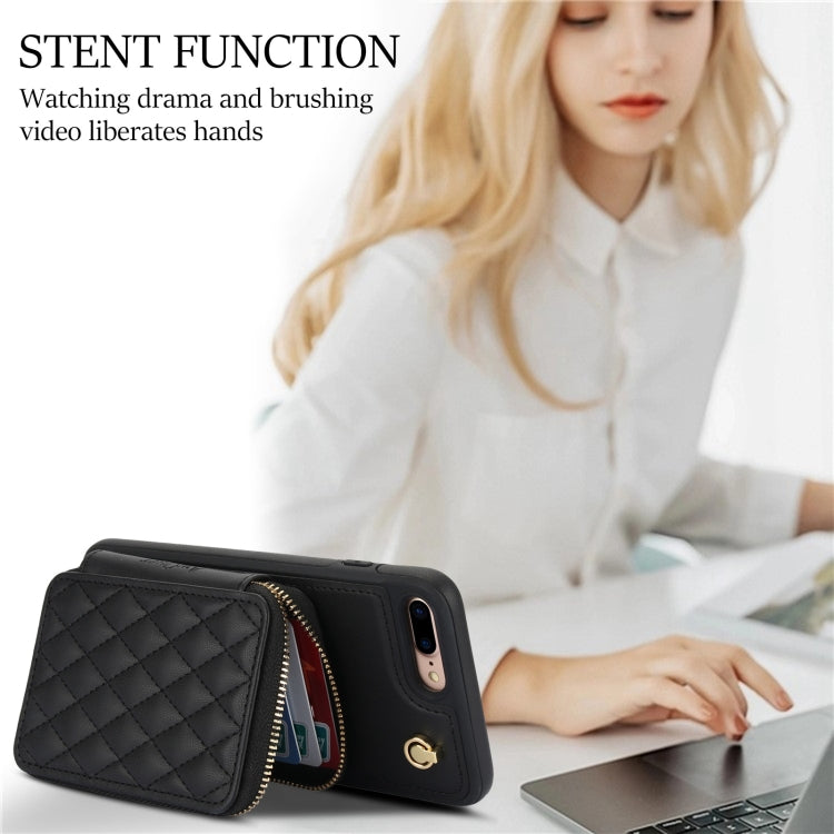 For iPhone 7 Plus / 8 Plus AwQuer Crossbody Zipper Wallet Rhombic Leather Back Phone Case(Black) - More iPhone Cases by Awquer | Online Shopping UK | buy2fix