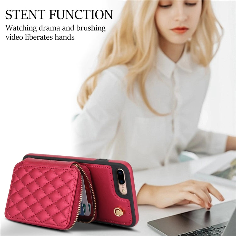 For iPhone 7 Plus / 8 Plus AwQuer Crossbody Zipper Wallet Rhombic Leather Back Phone Case(Red) - More iPhone Cases by Awquer | Online Shopping UK | buy2fix