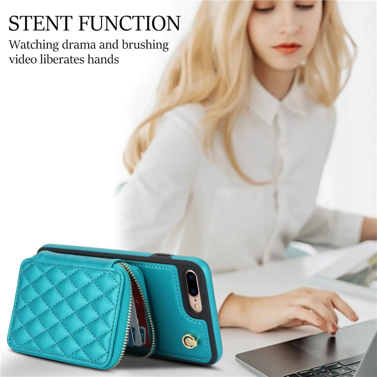 For iPhone 7 Plus / 8 Plus AwQuer Crossbody Zipper Wallet Rhombic Leather Back Phone Case(Green) - More iPhone Cases by Awquer | Online Shopping UK | buy2fix