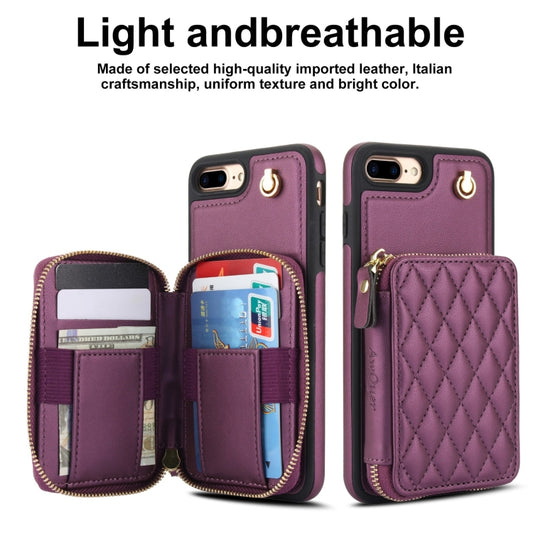 For iPhone 7 Plus / 8 Plus AwQuer Crossbody Zipper Wallet Rhombic Leather Back Phone Case(Dark Purple) - More iPhone Cases by Awquer | Online Shopping UK | buy2fix