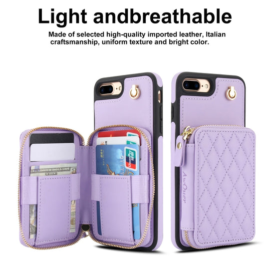 For iPhone 7 Plus / 8 Plus AwQuer Crossbody Zipper Wallet Rhombic Leather Back Phone Case(Purple) - More iPhone Cases by Awquer | Online Shopping UK | buy2fix