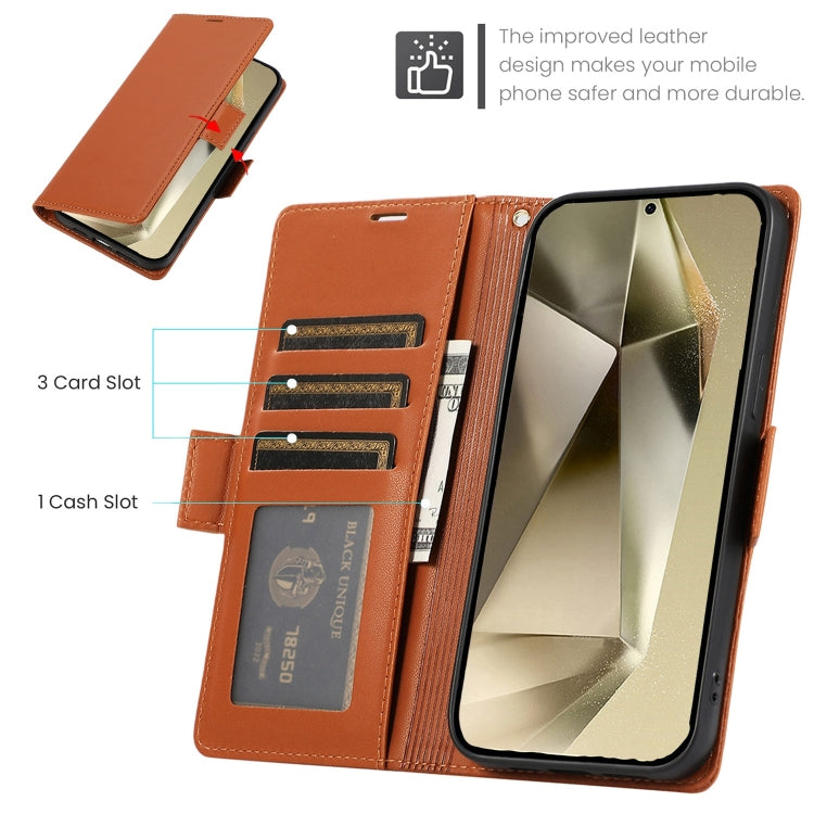 For Samsung Galaxy S25 Ultra 5G Side Buckle RFID Anti-theft Leather Phone Case(Brown) by buy2fix