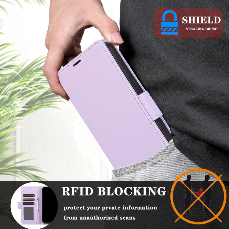 For Samsung Galaxy S25 / S24 5G Side Buckle RFID Anti-theft Leather Phone Case(Light Purple) by buy2fix
