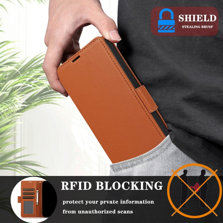 For Samsung Galaxy S25 / S24 5G Side Buckle RFID Anti-theft Leather Phone Case(Brown) by buy2fix