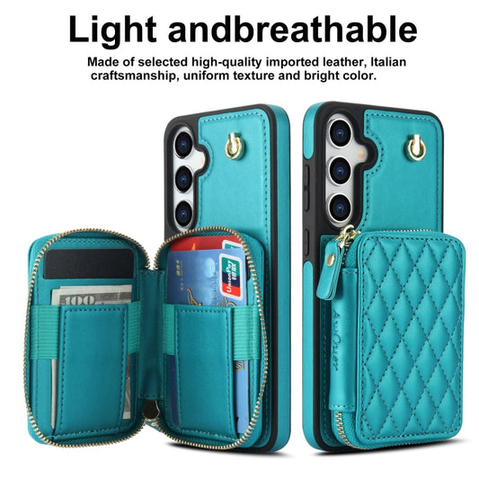 For Samsung Galaxy S24 5G AwQuer Crossbody Zipper Wallet Rhombic Leather Back Phone Case(Green) - by Awquer | Online Shopping UK | buy2fix