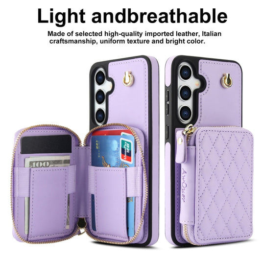 For Samsung Galaxy S24+ 5G AwQuer Crossbody Zipper Wallet Rhombic Leather Back Phone Case(Purple) - by Awquer | Online Shopping UK | buy2fix