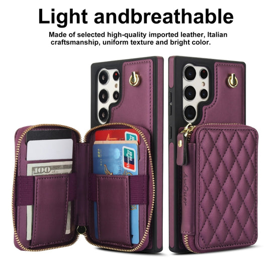 For Samsung Galaxy S23 Ultra 5G AwQuer Crossbody Zipper Wallet Rhombic Leather Back Phone Case(Dark Purple) - Galaxy S23 Ultra 5G Cases by Awquer | Online Shopping UK | buy2fix
