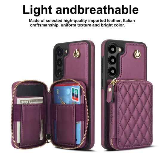 For Samsung Galaxy S23 5G AwQuer Crossbody Zipper Wallet Rhombic Leather Back Phone Case(Dark Purple) - Galaxy S23 5G Cases by Awquer | Online Shopping UK | buy2fix