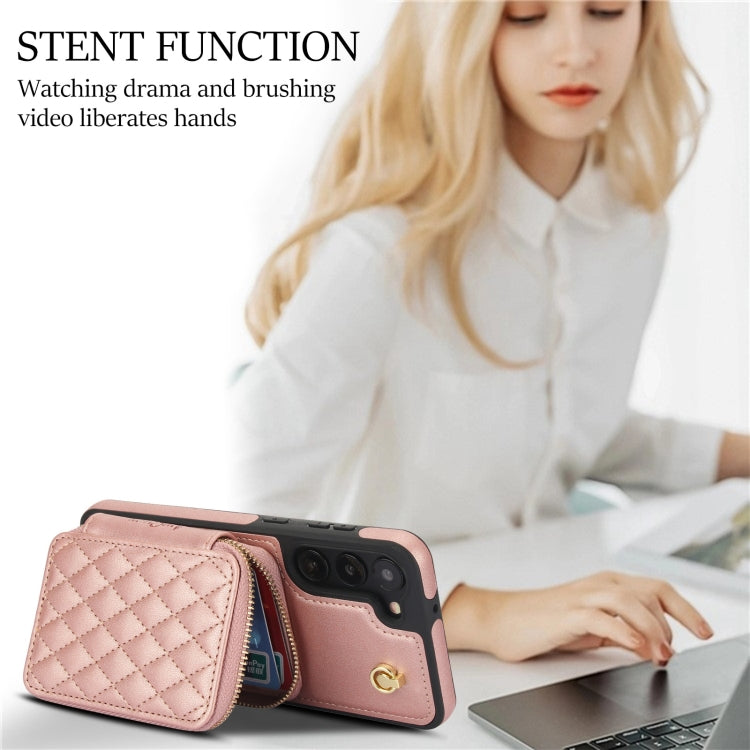 For Samsung Galaxy S23+ 5G AwQuer Crossbody Zipper Wallet Rhombic Leather Back Phone Case(Rose Gold) - Galaxy S23+ 5G Cases by Awquer | Online Shopping UK | buy2fix