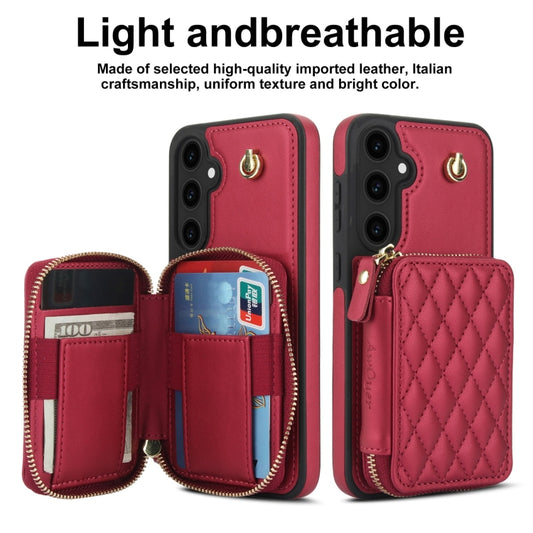 For Samsung Galaxy S23 FE 5G AwQuer Crossbody Zipper Wallet Rhombic Leather Back Phone Case(Red) - Galaxy S23 FE 5G Cases by Awquer | Online Shopping UK | buy2fix