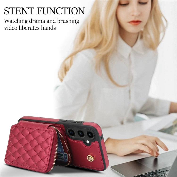 For Samsung Galaxy S23 FE 5G AwQuer Crossbody Zipper Wallet Rhombic Leather Back Phone Case(Red) - Galaxy S23 FE 5G Cases by Awquer | Online Shopping UK | buy2fix