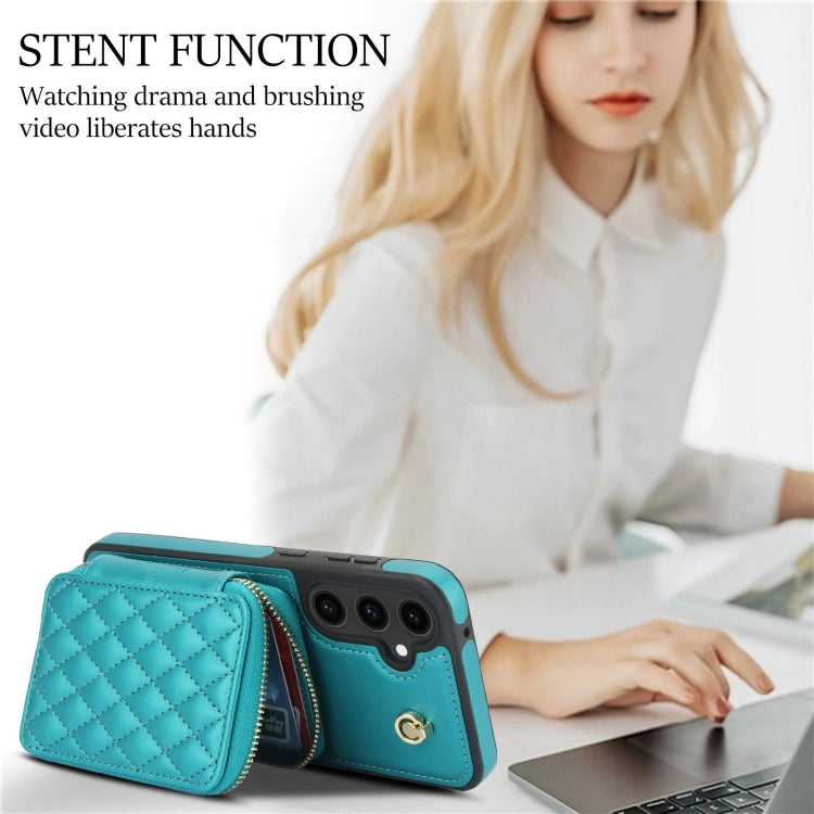 For Samsung Galaxy S23 FE 5G AwQuer Crossbody Zipper Wallet Rhombic Leather Back Phone Case(Green) - Galaxy S23 FE 5G Cases by Awquer | Online Shopping UK | buy2fix