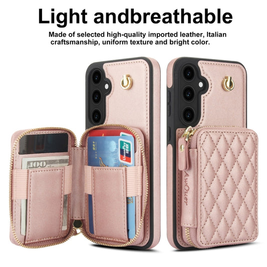 For Samsung Galaxy S23 FE 5G AwQuer Crossbody Zipper Wallet Rhombic Leather Back Phone Case(Rose Gold) - Galaxy S23 FE 5G Cases by Awquer | Online Shopping UK | buy2fix