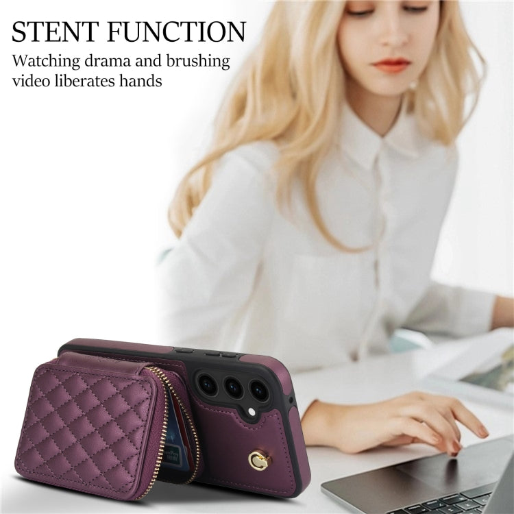 For Samsung Galaxy S23 FE 5G AwQuer Crossbody Zipper Wallet Rhombic Leather Back Phone Case(Dark Purple) - Galaxy S23 FE 5G Cases by Awquer | Online Shopping UK | buy2fix