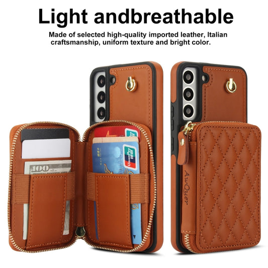 For Samsung Galaxy S22 5G AwQuer Crossbody Zipper Wallet Rhombic Leather Back Phone Case(Brown) - Galaxy S22 5G Cases by Awquer | Online Shopping UK | buy2fix