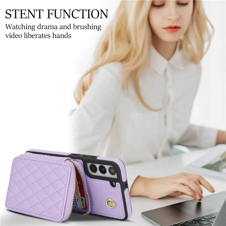 For Samsung Galaxy S22+ 5G AwQuer Crossbody Zipper Wallet Rhombic Leather Back Phone Case(Purple) - Galaxy S22+ 5G Cases by Awquer | Online Shopping UK | buy2fix