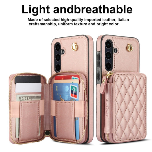 For Samsung Galaxy A55 5G AwQuer Crossbody Zipper Wallet Rhombic Leather Back Phone Case(Rose Gold) - Galaxy Phone Cases by Awquer | Online Shopping UK | buy2fix