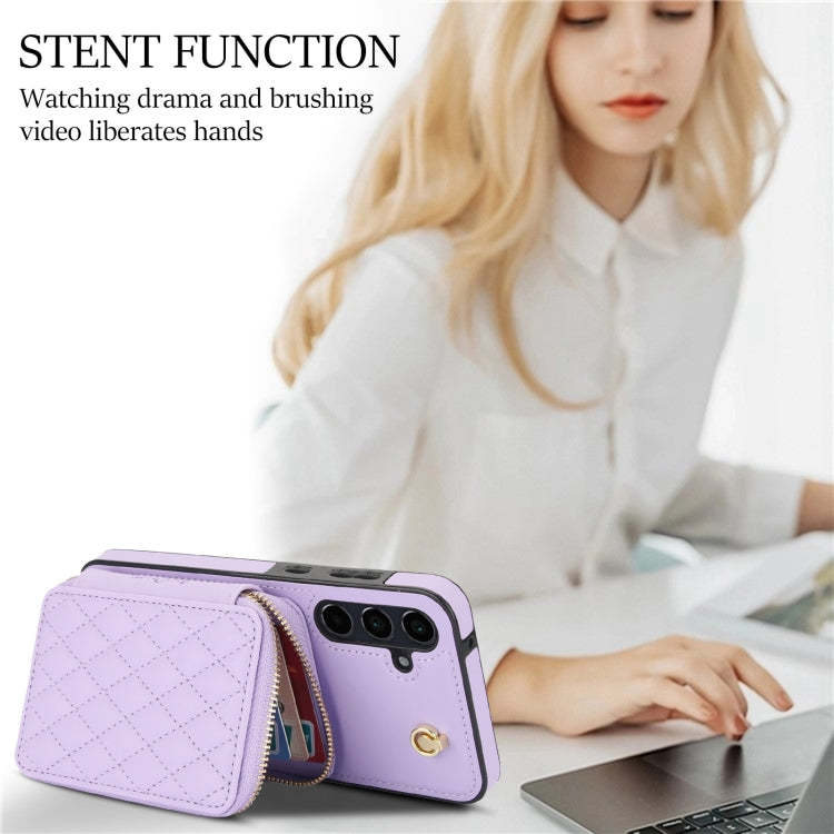 For Samsung Galaxy A55 5G AwQuer Crossbody Zipper Wallet Rhombic Leather Back Phone Case(Purple) - Galaxy Phone Cases by Awquer | Online Shopping UK | buy2fix