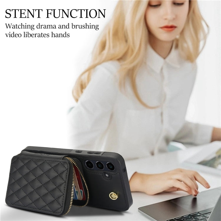 For Samsung Galaxy A35 5G AwQuer Crossbody Zipper Wallet Rhombic Leather Back Phone Case(Black) - Galaxy Phone Cases by Awquer | Online Shopping UK | buy2fix