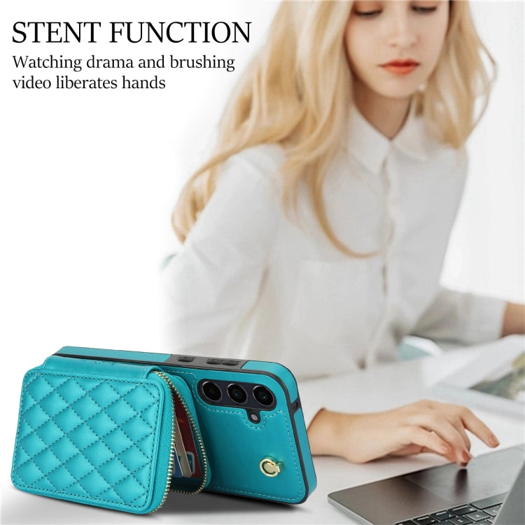 For Samsung Galaxy A35 5G AwQuer Crossbody Zipper Wallet Rhombic Leather Back Phone Case(Green) - Galaxy Phone Cases by Awquer | Online Shopping UK | buy2fix