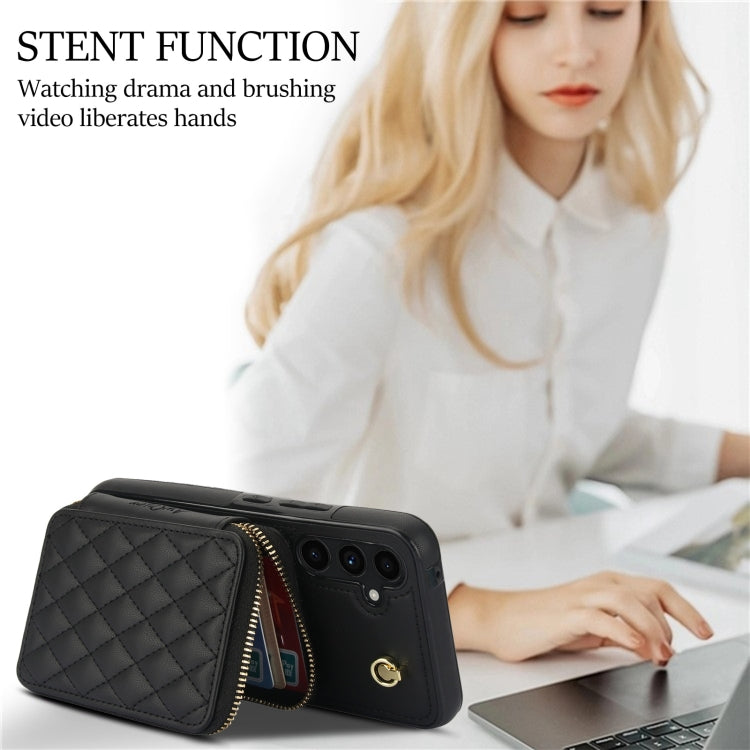 For Samsung Galaxy A54 4G / 5G AwQuer Crossbody Zipper Wallet Rhombic Leather Back Phone Case(Black) - Galaxy Phone Cases by Awquer | Online Shopping UK | buy2fix