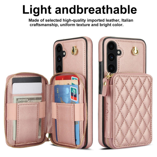 For Samsung Galaxy A54 4G / 5G AwQuer Crossbody Zipper Wallet Rhombic Leather Back Phone Case(Rose Gold) - Galaxy Phone Cases by Awquer | Online Shopping UK | buy2fix