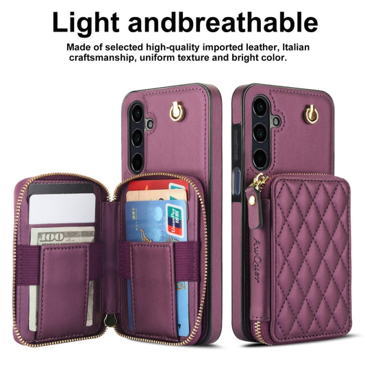 For Samsung Galaxy A15 4G / 5G AwQuer Crossbody Zipper Wallet Rhombic Leather Back Phone Case(Dark Purple) - Galaxy Phone Cases by Awquer | Online Shopping UK | buy2fix