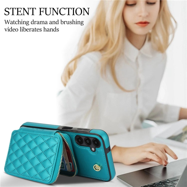 For Samsung Galaxy A14 4G / 5G AwQuer Crossbody Zipper Wallet Rhombic Leather Back Phone Case(Green) - Galaxy Phone Cases by Awquer | Online Shopping UK | buy2fix