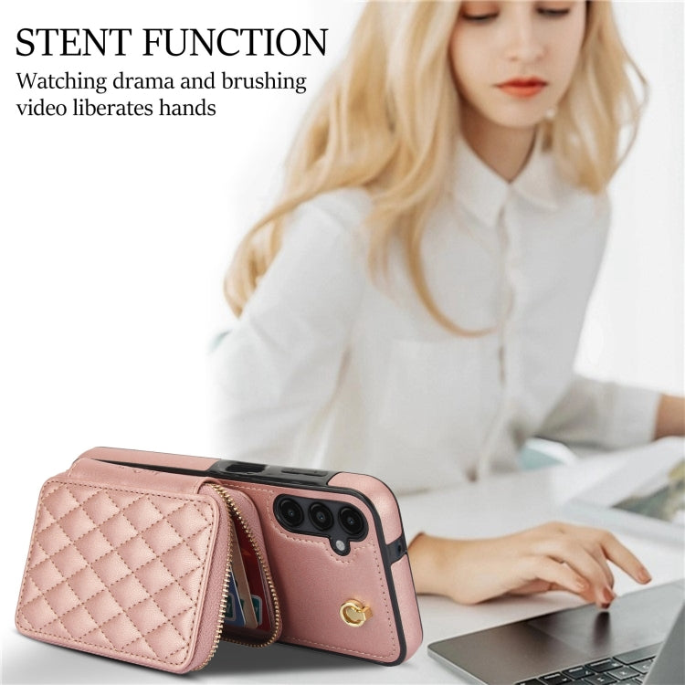 For Samsung Galaxy A14 4G / 5G AwQuer Crossbody Zipper Wallet Rhombic Leather Back Phone Case(Rose Gold) - Galaxy Phone Cases by Awquer | Online Shopping UK | buy2fix